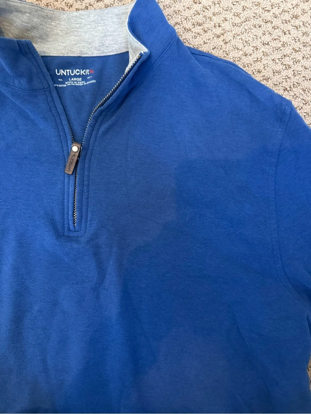 UNTUCKit Men’s 1/4 Zip Blue Sweater Santangelo Size Large Cotton Polyester EUC